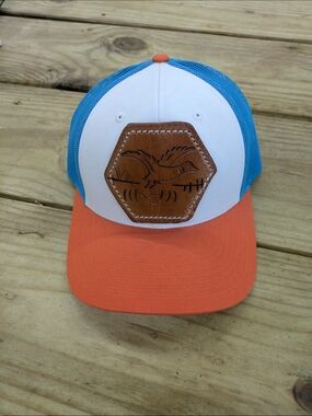 Classic Leather Patch Hat - White, Blue & Orange